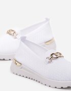  Pantofi Albi slip-on în stil teniși decorați cu cataramă Wiatalia