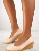  Pantofi bej deschis Vices pe pană cu branț din piele în stil Boho Mivella