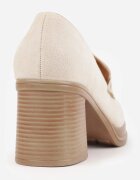  Pantofi Bej în stil mocasin cu toc gros și cataramă Amledis