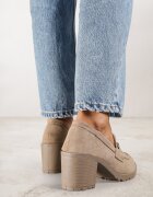  Pantofi Bej închis Mocasin cu toc bloc cu platformă Decorat cu cataramă Acridna
