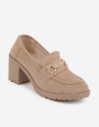  Pantofi Bej închis Mocasin cu toc bloc cu platformă Decorat cu cataramă Acridna