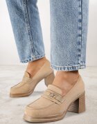  Pantofi Bej închis Stil mocasin cu toc gros cu cataramă Amledis