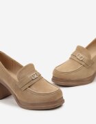  Pantofi Bej închis Stil mocasin cu toc gros cu cataramă Amledis