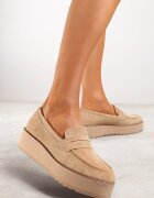  Pantofi Bej închis tip mocasin din imitație de piele întoarsă cu platformă Vhisper