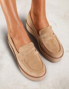  Pantofi Bej închis tip mocasin din imitație de piele întoarsă cu platformă Vhisper