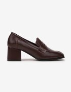  Pantofi Bordeaux cu toc bloc jos cu baretă decorativă și vârf pătrat Porride