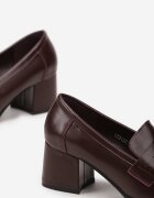  Pantofi Bordeaux cu toc bloc jos cu baretă decorativă și vârf pătrat Porride