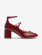  Pantofi Bordeaux Lăcuiți cu toc gros Decorați cu barete cu catarame Dlivina
