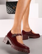  Pantofi Bordo Mary Jane cu toc gros și platformă embosată Evanelle