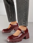  Pantofi Bordo Mary Jane cu toc gros și platformă embosată Evanelle