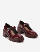  Pantofi Bordo Mary Jane cu toc gros și platformă embosată Evanelle