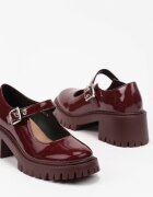  Pantofi Bordo Mary Jane cu toc gros și platformă embosată Evanelle