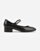  Pantofi clasici negri cu toc gros stil Mary Jane ornați cu barete Omevira