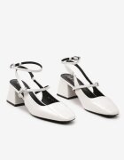  Pantofi cu toc albi Slingback cu imitație de piele lăcuită cu două catarame Frantalia