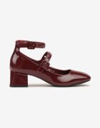  Pantofi cu toc bloc Bordo cu barete decorative Nevillia