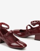  Pantofi cu toc bloc Bordo cu barete decorative Nevillia