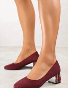  Pantofi cu toc Bordo Vices cu branț din piele naturală pe toc gros decorativ Nailise