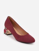  Pantofi cu toc Bordo Vices cu branț din piele naturală pe toc gros decorativ Nailise