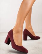  Pantofi cu toc casual bordou cu toc gros cu branț din piele Maicie