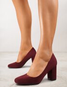  Pantofi cu toc casual bordou cu toc gros cu branț din piele Maicie