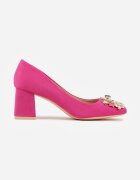  Pantofi cu toc fuchsia Vices cu toc gros cu branț din piele Decorați cu zirconii Fonamira