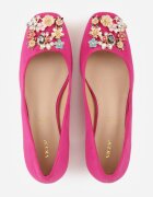  Pantofi cu toc fuchsia Vices cu toc gros cu branț din piele Decorați cu zirconii Fonamira