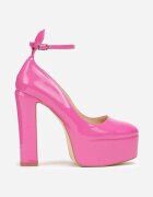  Pantofi cu toc Fucsia cu toc bloc și platformă cu finisaj lăcuit Emersen