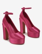  Pantofi cu toc fucsia din satin cu platformă și toc gros Enala