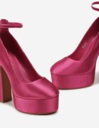  Pantofi cu toc fucsia din satin cu platformă și toc gros Enala