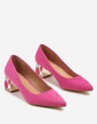  Pantofi cu toc Fucsia Vices cu aplicații metalice cu branț de piele Akappia