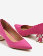  Pantofi cu toc Fucsia Vices cu aplicații metalice cu branț de piele Akappia