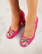  Pantofi cu toc fucsia Vices cu cataramă cu cristale și branț din piele Arutia