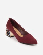  Pantofi cu toc gros Bordo decorați cu zirconii cu branț din piele Clesina