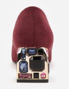  Pantofi cu toc gros Bordo decorați cu zirconii cu branț din piele Clesina