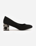  Pantofi cu toc Negre Vices cu branț din piele naturală pe toc decorativ Nailise