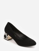  Pantofi cu toc Negre Vices cu branț din piele naturală pe toc decorativ Nailise