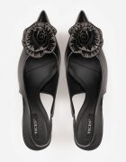 Pantofi cu toc Negri cu toc tip Kitten heel cu vârf ascuțit și decorațiune florală 3D Sinavia