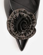  Pantofi cu toc Negri cu toc tip Kitten heel cu vârf ascuțit și decorațiune florală 3D Sinavia