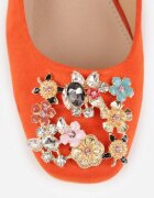  Pantofi cu toc Portocalii Vices cu toc gros cu branț din piele decorate cu zirconii Fonamira