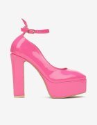 Pantofi eleganți Fucsia pe platformă și toc gros cu cataramă și finisaj lăcuit Ysabel
