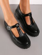  Pantofi josi Negri din Piele ecologică cu Toc plat cu Cataramă Frisena