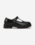 Pantofi josi Negri din Piele ecologică cu Toc plat cu Cataramă Frisena