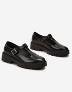  Pantofi josi Negri din Piele ecologică cu Toc plat cu Cataramă Frisena
