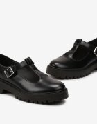  Pantofi josi Negri din Piele ecologică cu Toc plat cu Cataramă Frisena