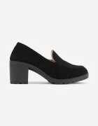  Pantofi Negri Mocasini din Imitație de Velur pe Toc Gros cu Platformă Joasă Lndine