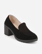  Pantofi Negri Mocasini din Imitație de Velur pe Toc Gros cu Platformă Joasă Lndine