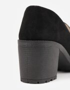  Pantofi Negri Mocasini din Imitație de Velur pe Toc Gros cu Platformă Joasă Lndine