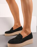  Pantofi Negri stil mocasini din imitație de piele întoarsă pe platformă Vhisper
