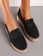  Pantofi Negri stil mocasini din imitație de piele întoarsă pe platformă Vhisper