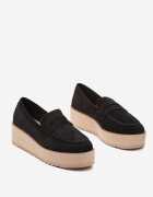  Pantofi Negri stil mocasini din imitație de piele întoarsă pe platformă Vhisper